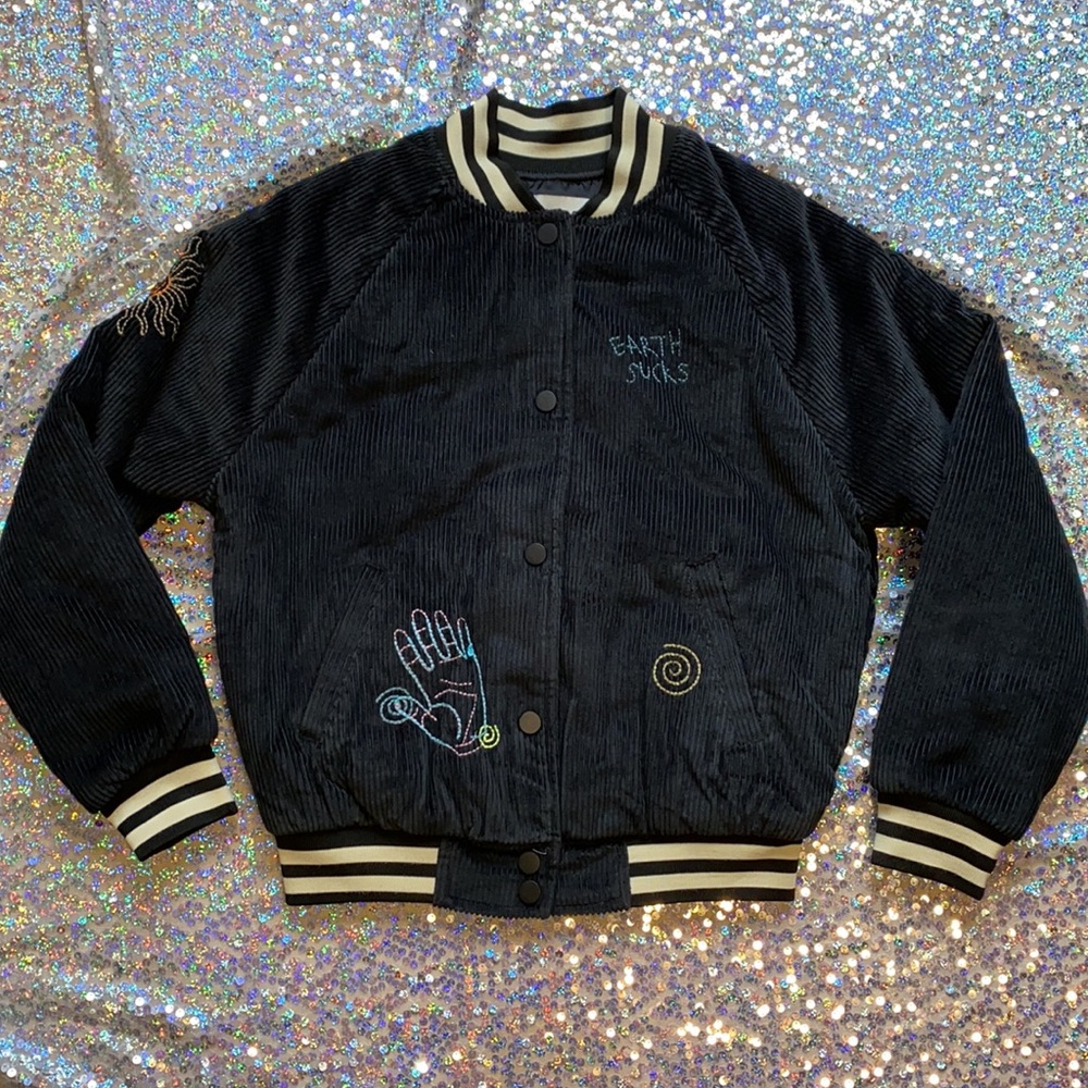BDG • Alien Earth Sucks Varsity Corduroy Bomber Jacket - Picture 9 of 14